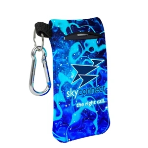4 Color Process Small Mobile Accessory Holder With Key Ring Loop And Carabiner Clip