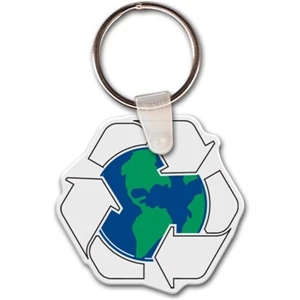 Full Color On White Item - Full Color Recycle With Earth Shape Key Tag, 1.84" X 1.75"