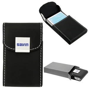 Carinola - 3 Working Days - A Black Leatherette Business Card Holder With Polished Metal Accents