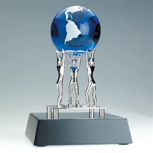 Together We Can - With Blue/green Globe - Inspirational Award With Metal Figures Holding A Ball