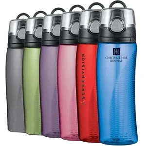 Hydration Bottle With Meter Has Flip-up Carrying Loop, Ergonomic Design