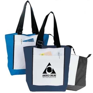 Embroidery - Two-tone Zipper Tote Bag Made Of 600-denier Polyester With Vinyl Backing