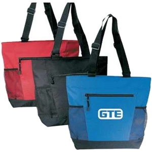 Silkscreen - Polyester Tote Bag With Mesh Pockets, Top Zipper Closure And 33" Shoulder Straps