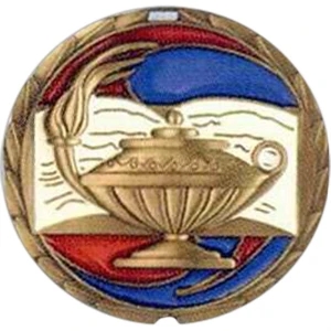 Book And Lamp - Stock 2 1/2" Cem Medal With Tinted Epoxy Giving A Stained Glass Effect