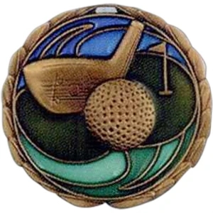 Golf - Stock 2 1/2" Cem Medal With Tinted Epoxy Giving A Stained Glass Effect