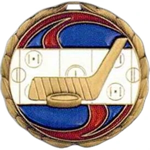 Hockey - Stock 2 1/2" Cem Medal With Tinted Epoxy Giving A Stained Glass Effect