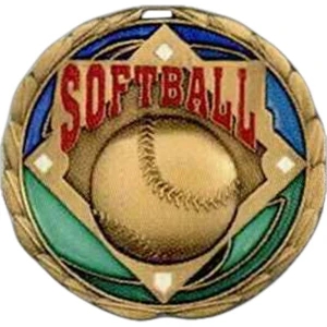 Softball - Stock 2 1/2" Cem Medal With Tinted Epoxy Giving A Stained Glass Effect