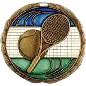 Tennis - Stock 2 1/2" Cem Medal With Tinted Epoxy Giving A Stained Glass Effect