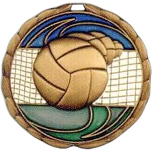 Volleyball - Stock 2 1/2" Cem Medal With Tinted Epoxy Giving A Stained Glass Effect