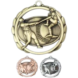 Male Baseball - Stock Sculptured Medal With Smooth Back And Jump Rings, 2 3/8"