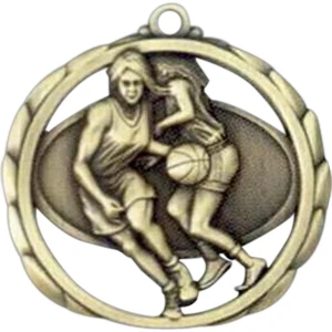 Female Basketball - Stock Sculptured Medal With Smooth Back And Jump Rings, 2 3/8"