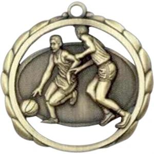 Male Basketball - Stock Sculptured Medal With Smooth Back And Jump Rings, 2 3/8"