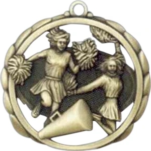 Female Cheerleader - Stock Sculptured Medal With Smooth Back And Jump Rings, 2 3/8"