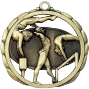Female Gymnastics - Stock Sculptured Medal With Smooth Back And Jump Rings, 2 3/8"