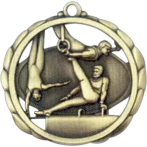 Male Gymnastics - Stock Sculptured Medal With Smooth Back And Jump Rings, 2 3/8"