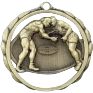 Wrestling - Stock Sculptured Medal With Smooth Back And Jump Rings, 2 3/8"
