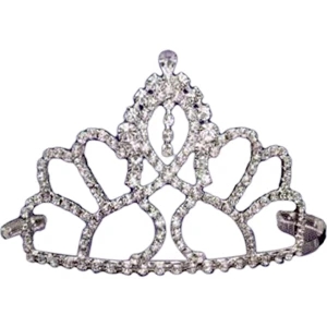 Rhinestone Tiara With 3 Tier Curved Design And Center Drop, 3 7/8" High