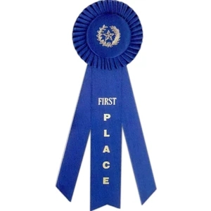 Standard Stock Rosette Ribbon Button With 3 1/2" Head Diameter And 9" Streamer