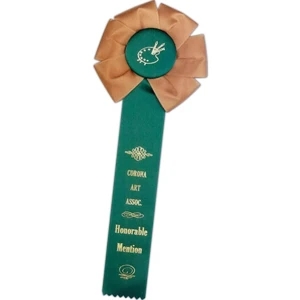Custom Rosette Ribbon With 5" Diameter Looped Head And 2" X 10" Streamer