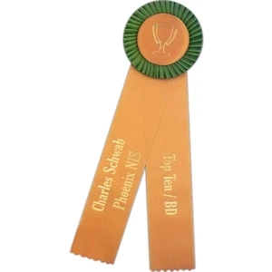 Custom Rosette Ribbon With 3 1/2" Diameter Head, Two 2" X 10" Streamers, 12"