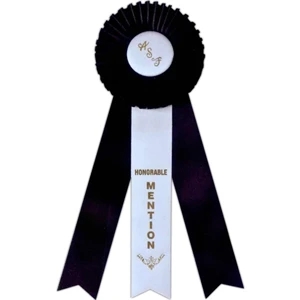 Custom Rosette Ribbon With 5 1/4" Diameter Head And Three 2" X 12" Streamers