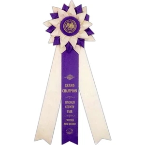 Custom Rosette Ribbon With A 6" Diameter Head And Three 2" X 12" Streamers, 15"