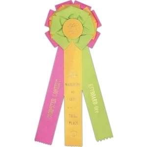 Custom Rosette Ribbon With 6 1/2" Diameter Head And Three 2" X 14" Streamers