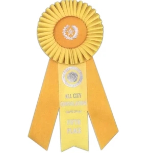 Custom Rosette Ribbon With 4 1/2" Diameter Head And Three 2" X 8" Streamers