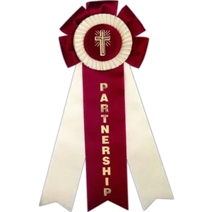 Custom Rosette Ribbon With 5 1/4" Diameter Head And Three 2 1/2" X 10" Streamers