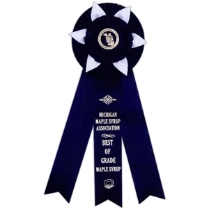 Custom Rosette Ribbon With 6" Diameter Head, Three 2" X 12" Streamers, 14 1/2" Long