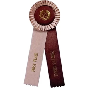 Custom Rosette Ribbon With 3 1/2" Diameter Head And Two 1 5/8" X 8" Streamers