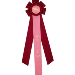 Custom Rosette Ribbon With A 6 1/4" Diameter Head And Three 2" X 15" Streamers