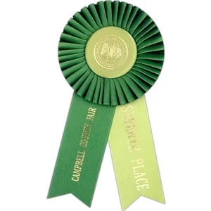 Custom Rosette Ribbon With 4 1/2" Diameter Head And Two 2" X 6" Streamers