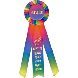 Rosette Ribbon With 3 1/2" Diameter Head, 3 Streamers, 1 5/8" X 9" Center Streamer