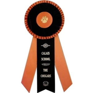Rosette Ribbon With 5 1/2" Diameter Head, 3 Streamers, 2 1/2" X 10" Center Streamer