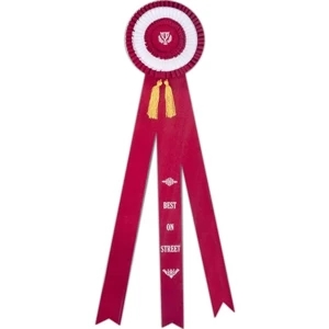 Custom Rosette Ribbon With A 6 1/2" Diameter Head And Three 2" X 24" Streamers, 28"
