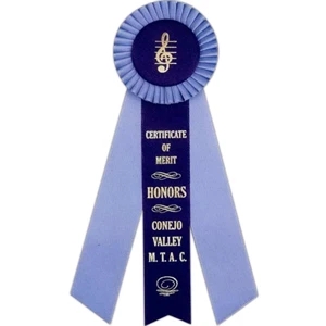 Custom Rosette Ribbon With 3 1/2" Diameter Head And Three 1 5/8" X 9" Streamers