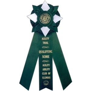 Custom Rosette Ribbon With A Starburst Head And Three 2" X 10" Streamers