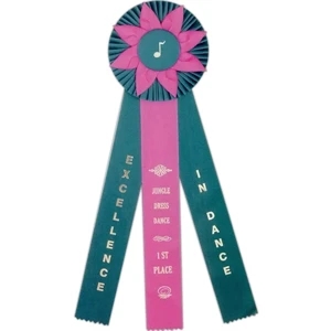 Custom Rosette Ribbon With A 5 1/4" Diameter Head And Three 2" X 15" Streamers, 18"