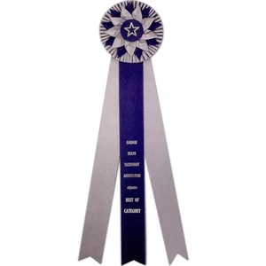 Custom Rosette Ribbon With A 6 1/2" Diameter Head And Three 2 1/2" X 24" Streamers