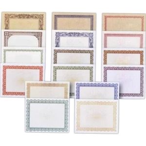 Tan - Blue Borders - Blank Stock Recognition Certificate With A Colorful Designed Border, 8 1/2" X 11"