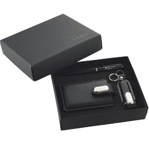3-piece Memory Gift Set With Roller Ball Pen, Business Card Case, And 1gb Usb Drive