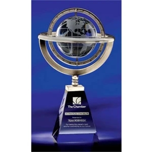 Omni Globe - Award Featuring Antique Silver-plated Metal And Solid Optic Crystal