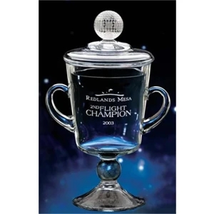 Ranier - Small - This Cup Award Is A Mouth-blown Keepsake, Highlighted By A Crystal Golf Ball