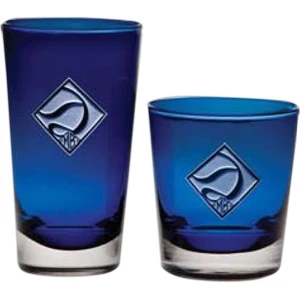 Danube - Set Of 4 - Skillfully Mouth-blown Of Two-tone, Cobalt And Clear, Old Fashioned Glass. 14 Oz