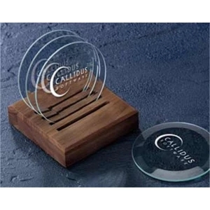 Beveled Coasters Made Of Glass And Optic Crystal With Caddy - 5 Piece Set