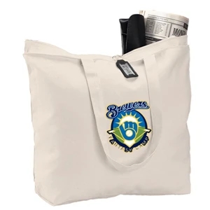 12 Oz. Cotton Tote Bag With Inside Zippered Pocket, And Long Self-fabric Handles
