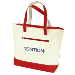 12 Oz. Cotton Canvas Zippered Tote With 22" Handle And Inside Pocket And Gusset
