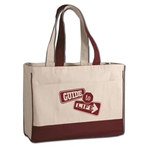 12 Oz. Canvas Tote With Inside Zipper Pocket, A Velcro Closure, And 27 Inch Handles