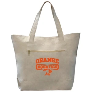 12 Oz. Cotton Canvas Zippered Tote With 22" Handle, Inside Pocket And Gusset